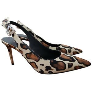 GIUSEPPE ZANOTTI Samia Embellished Leopard Print Satin Slingback Pumps Size 39